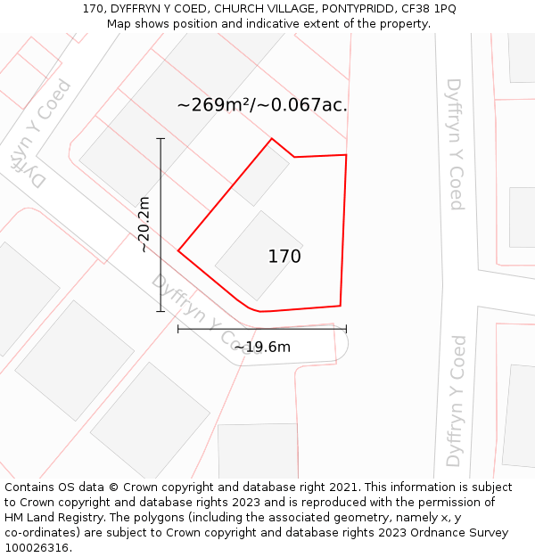 170, DYFFRYN Y COED, CHURCH VILLAGE, PONTYPRIDD, CF38 1PQ: Plot and title map