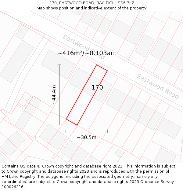170, EASTWOOD ROAD, RAYLEIGH, SS6 7LZ: Plot and title map