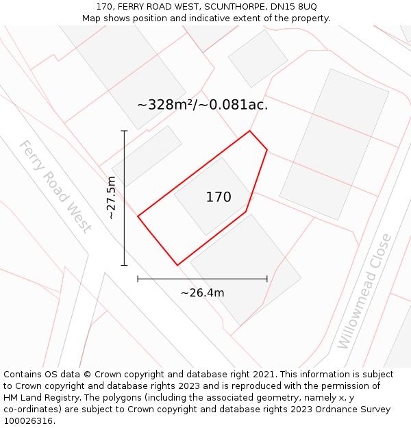 170, FERRY ROAD WEST, SCUNTHORPE, DN15 8UQ: Plot and title map