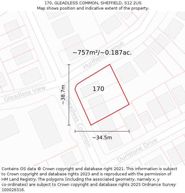 170, GLEADLESS COMMON, SHEFFIELD, S12 2US: Plot and title map