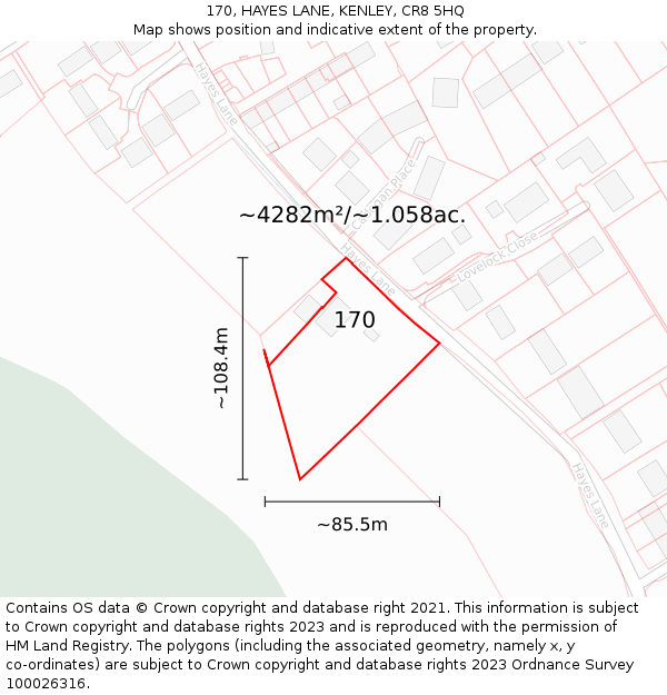 170, HAYES LANE, KENLEY, CR8 5HQ: Plot and title map