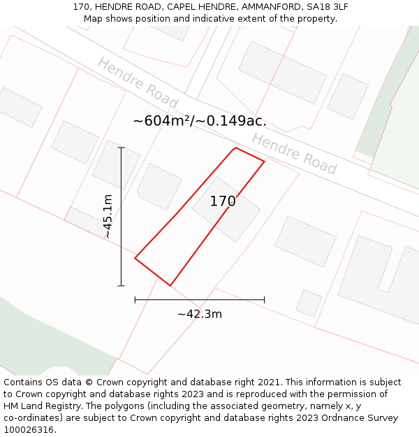 170, HENDRE ROAD, CAPEL HENDRE, AMMANFORD, SA18 3LF: Plot and title map