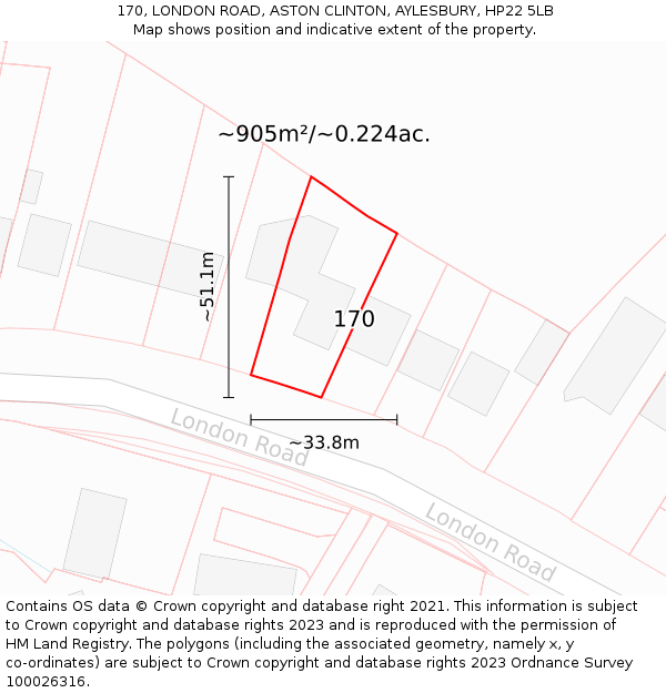 170, LONDON ROAD, ASTON CLINTON, AYLESBURY, HP22 5LB: Plot and title map