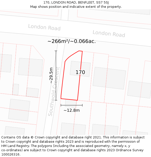 170, LONDON ROAD, BENFLEET, SS7 5SJ: Plot and title map