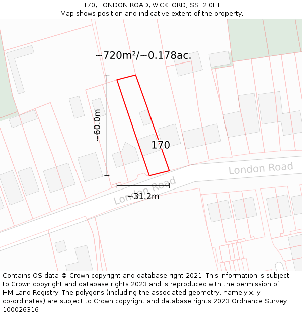 170, LONDON ROAD, WICKFORD, SS12 0ET: Plot and title map