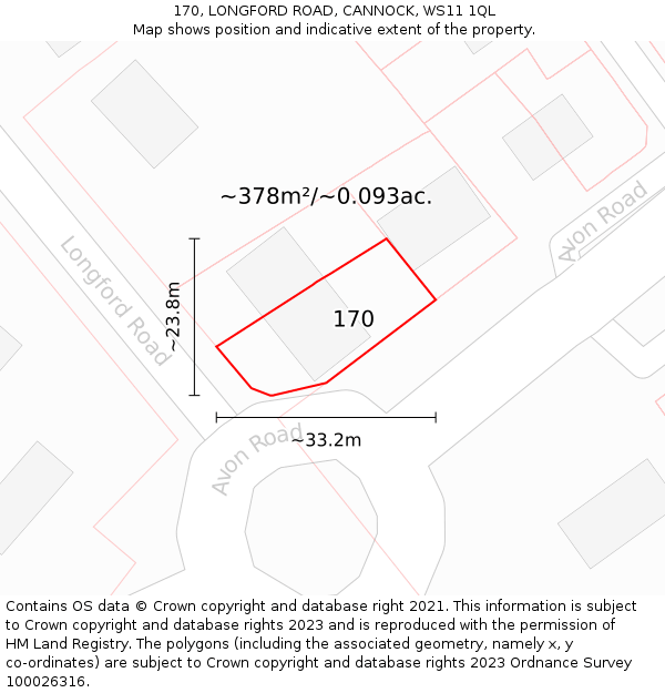 170, LONGFORD ROAD, CANNOCK, WS11 1QL: Plot and title map