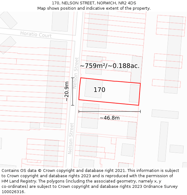 170, NELSON STREET, NORWICH, NR2 4DS: Plot and title map