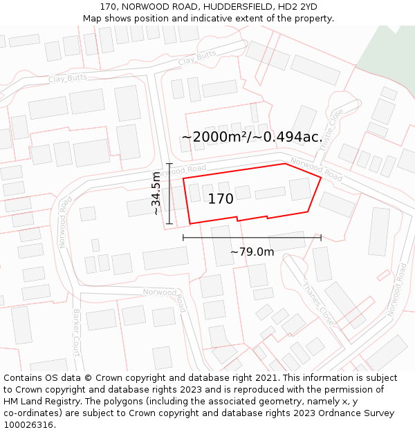 170, NORWOOD ROAD, HUDDERSFIELD, HD2 2YD: Plot and title map