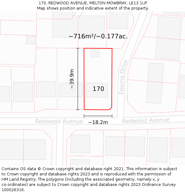 170, REDWOOD AVENUE, MELTON MOWBRAY, LE13 1UF: Plot and title map