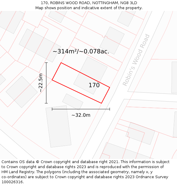 170, ROBINS WOOD ROAD, NOTTINGHAM, NG8 3LD: Plot and title map