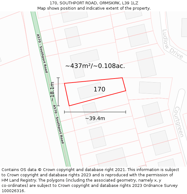 170, SOUTHPORT ROAD, ORMSKIRK, L39 1LZ: Plot and title map