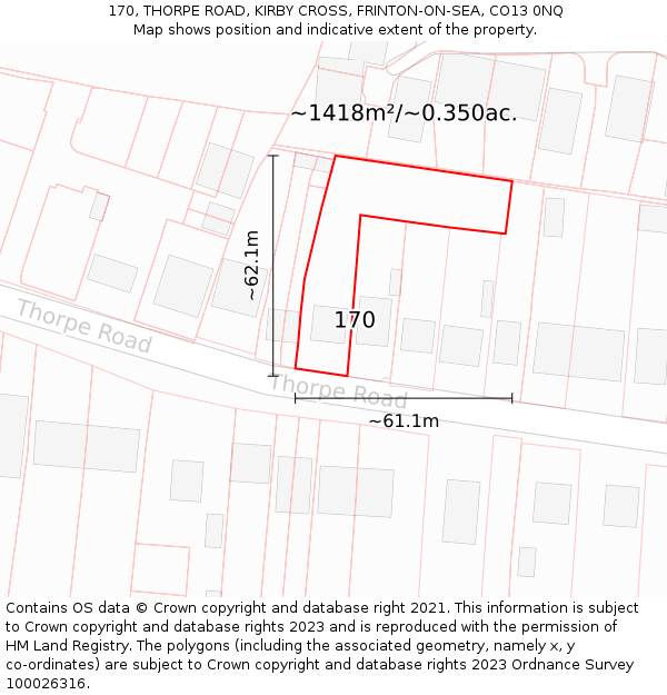 170, THORPE ROAD, KIRBY CROSS, FRINTON-ON-SEA, CO13 0NQ: Plot and title map