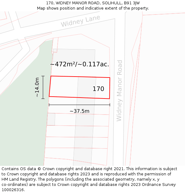 170, WIDNEY MANOR ROAD, SOLIHULL, B91 3JW: Plot and title map