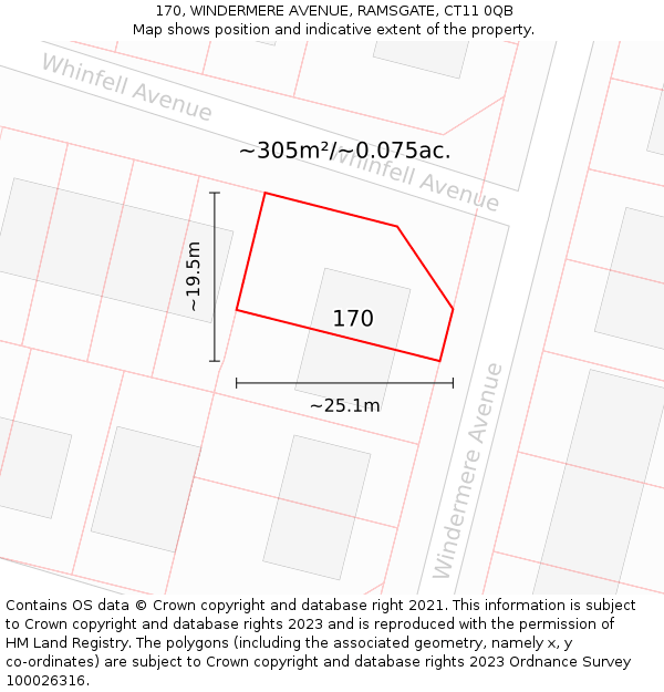 170, WINDERMERE AVENUE, RAMSGATE, CT11 0QB: Plot and title map