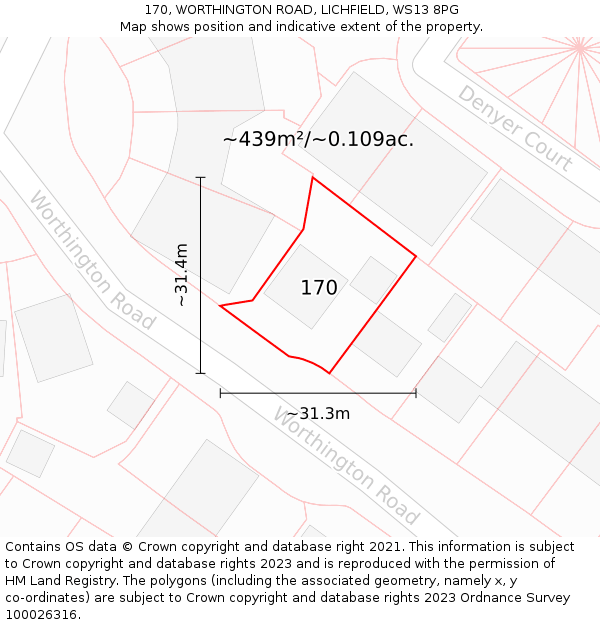 170, WORTHINGTON ROAD, LICHFIELD, WS13 8PG: Plot and title map
