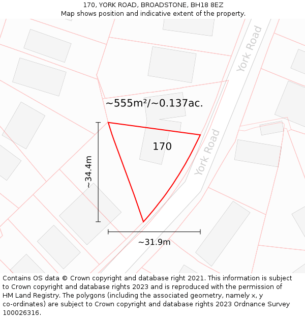 170, YORK ROAD, BROADSTONE, BH18 8EZ: Plot and title map