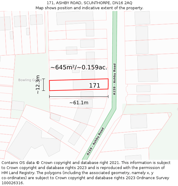 171, ASHBY ROAD, SCUNTHORPE, DN16 2AQ: Plot and title map