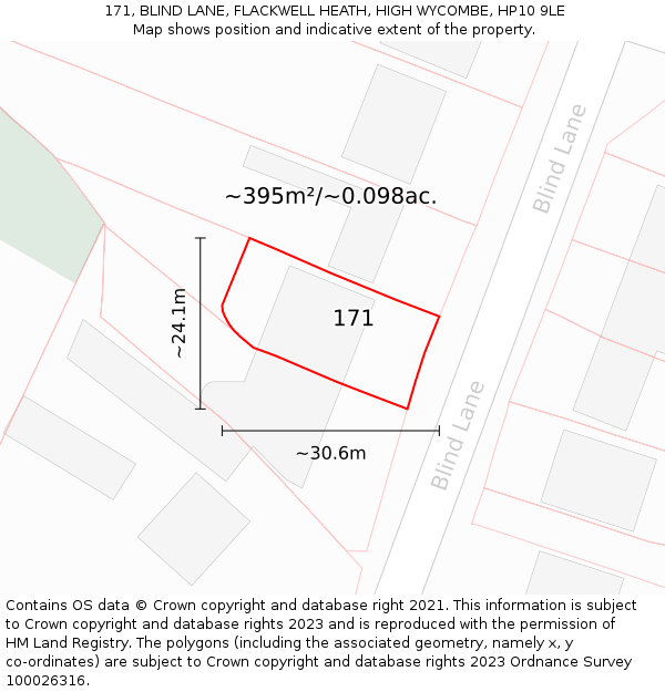 171, BLIND LANE, FLACKWELL HEATH, HIGH WYCOMBE, HP10 9LE: Plot and title map