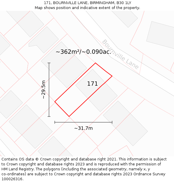 171, BOURNVILLE LANE, BIRMINGHAM, B30 1LY: Plot and title map