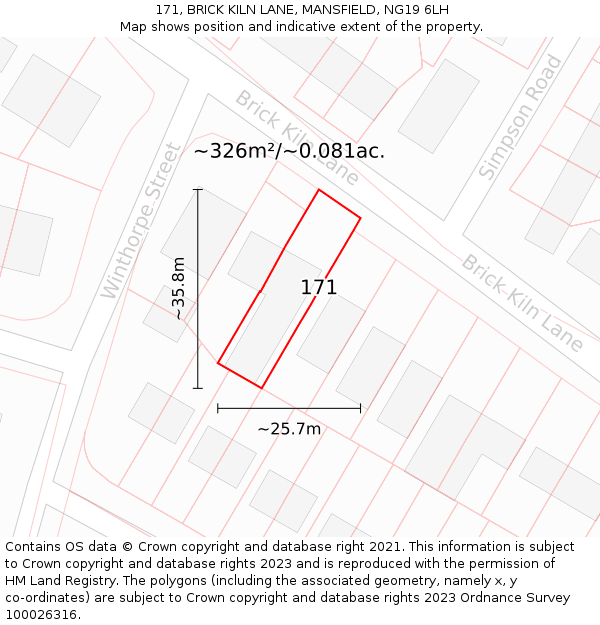 171, BRICK KILN LANE, MANSFIELD, NG19 6LH: Plot and title map