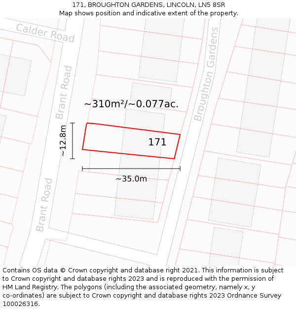 171, BROUGHTON GARDENS, LINCOLN, LN5 8SR: Plot and title map