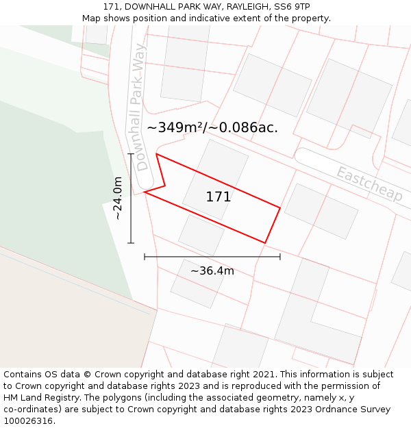 171, DOWNHALL PARK WAY, RAYLEIGH, SS6 9TP: Plot and title map