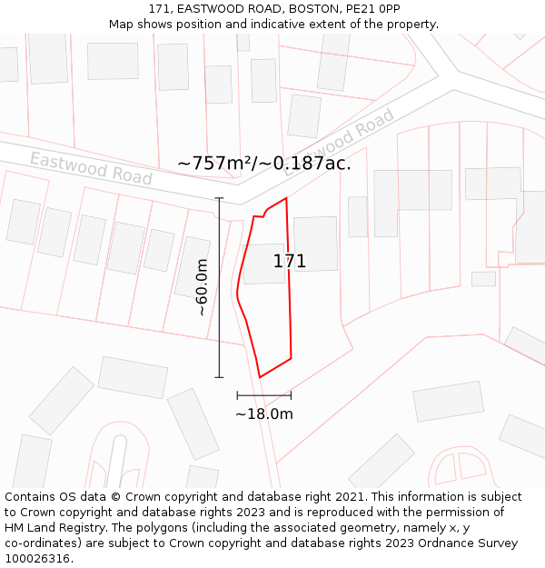 171, EASTWOOD ROAD, BOSTON, PE21 0PP: Plot and title map