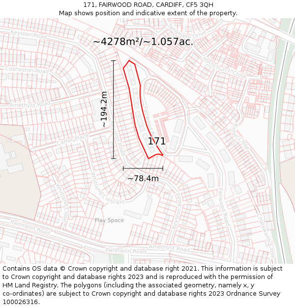 171, FAIRWOOD ROAD, CARDIFF, CF5 3QH: Plot and title map