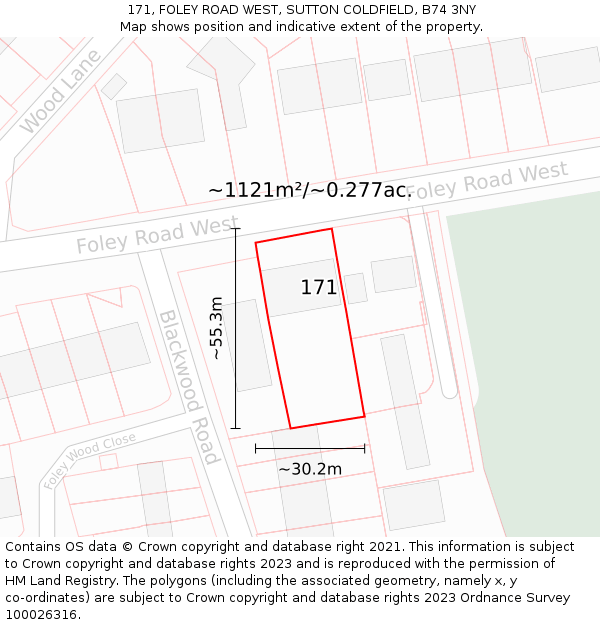 171, FOLEY ROAD WEST, SUTTON COLDFIELD, B74 3NY: Plot and title map