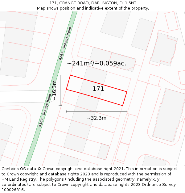 171, GRANGE ROAD, DARLINGTON, DL1 5NT: Plot and title map