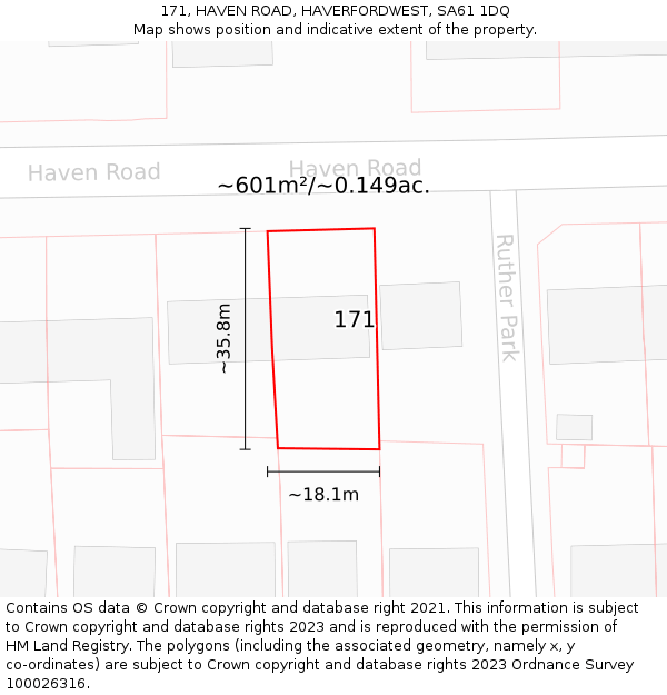 171, HAVEN ROAD, HAVERFORDWEST, SA61 1DQ: Plot and title map