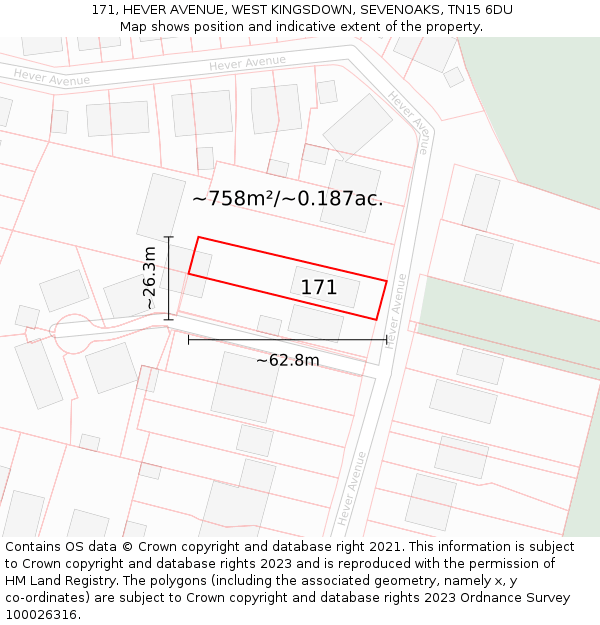 171, HEVER AVENUE, WEST KINGSDOWN, SEVENOAKS, TN15 6DU: Plot and title map