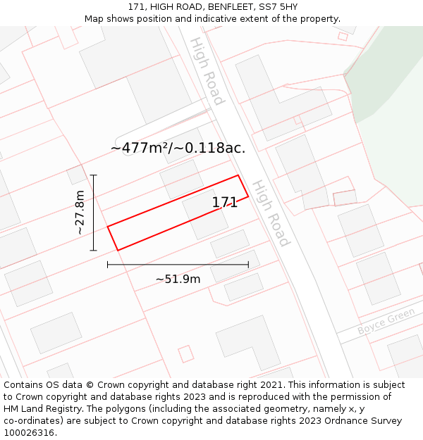 171, HIGH ROAD, BENFLEET, SS7 5HY: Plot and title map