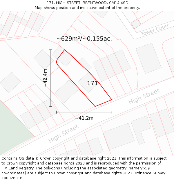 171, HIGH STREET, BRENTWOOD, CM14 4SD: Plot and title map