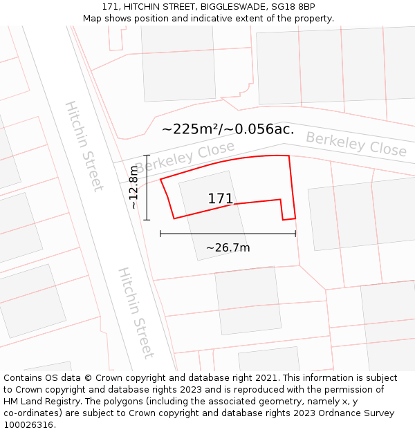 171, HITCHIN STREET, BIGGLESWADE, SG18 8BP: Plot and title map