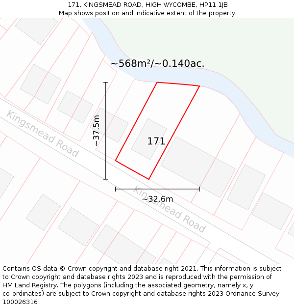 171, KINGSMEAD ROAD, HIGH WYCOMBE, HP11 1JB: Plot and title map