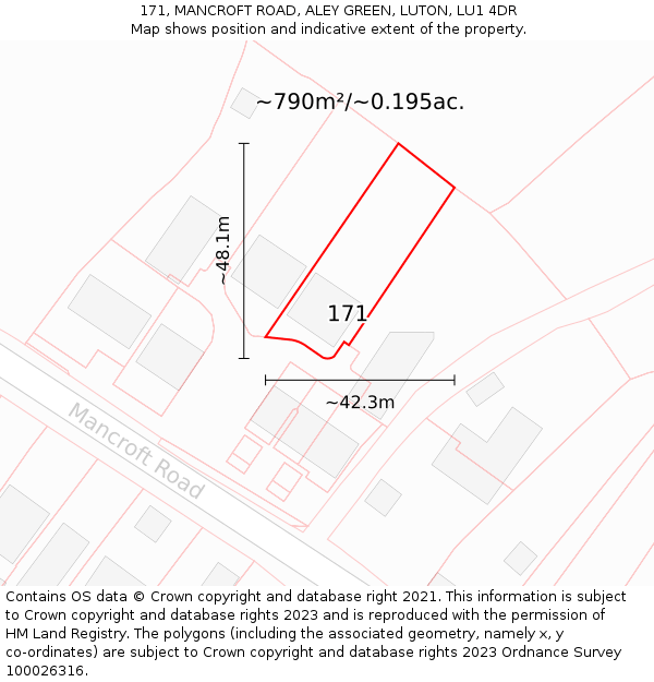 171, MANCROFT ROAD, ALEY GREEN, LUTON, LU1 4DR: Plot and title map