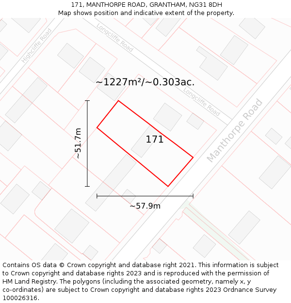 171, MANTHORPE ROAD, GRANTHAM, NG31 8DH: Plot and title map