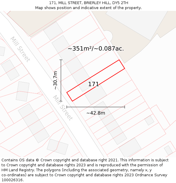 171, MILL STREET, BRIERLEY HILL, DY5 2TH: Plot and title map