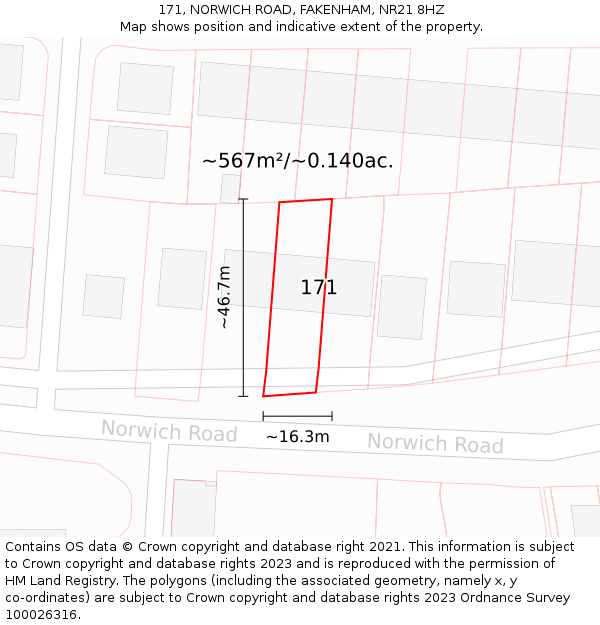 171, NORWICH ROAD, FAKENHAM, NR21 8HZ: Plot and title map