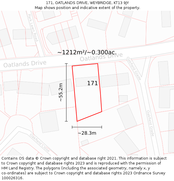 171, OATLANDS DRIVE, WEYBRIDGE, KT13 9JY: Plot and title map