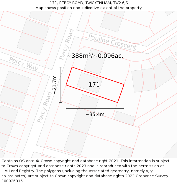 171, PERCY ROAD, TWICKENHAM, TW2 6JS: Plot and title map