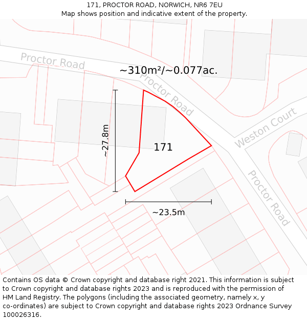 171, PROCTOR ROAD, NORWICH, NR6 7EU: Plot and title map