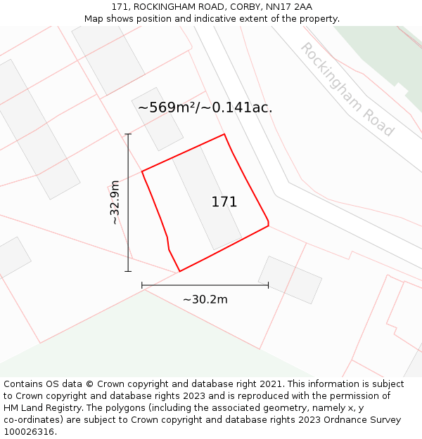 171, ROCKINGHAM ROAD, CORBY, NN17 2AA: Plot and title map