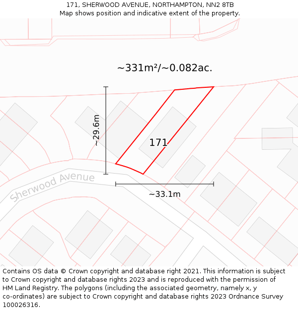 171, SHERWOOD AVENUE, NORTHAMPTON, NN2 8TB: Plot and title map