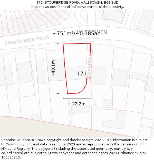 171, STOURBRIDGE ROAD, HALESOWEN, B63 3UD: Plot and title map