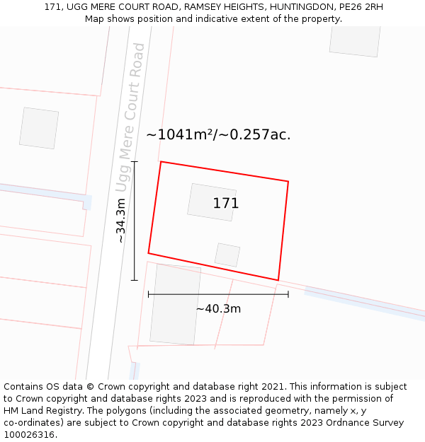 171, UGG MERE COURT ROAD, RAMSEY HEIGHTS, HUNTINGDON, PE26 2RH: Plot and title map