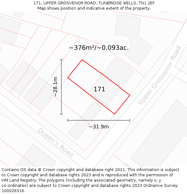 171, UPPER GROSVENOR ROAD, TUNBRIDGE WELLS, TN1 2EF: Plot and title map