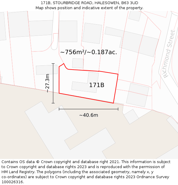 171B, STOURBRIDGE ROAD, HALESOWEN, B63 3UD: Plot and title map