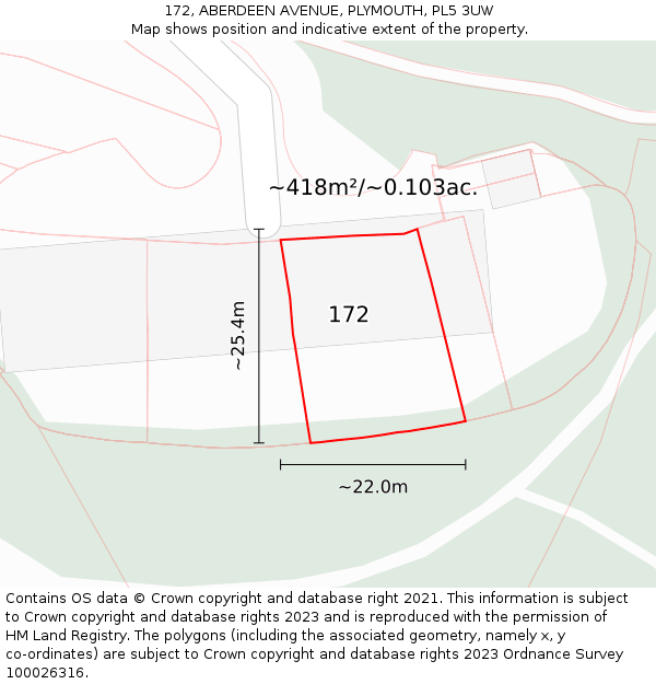 172, ABERDEEN AVENUE, PLYMOUTH, PL5 3UW: Plot and title map